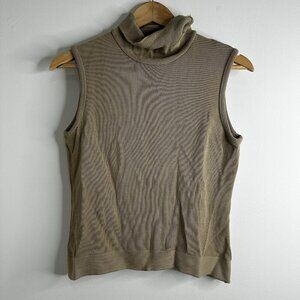 Devernois Paris Knitted Turtleneck Tank Top S/M Beige Tan Quiet Luxury Coastal